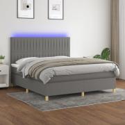 vidaXL Ramsäng med madrass & LED mörkgrå 180x200 cm tyg