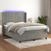 vidaXL Ramsäng med madrass & LED ljusgrå 140x190 cm sammet