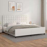 vidaXL Sängram med huvudgavel vit 200x200 cm konstläder