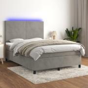 vidaXL Ramsäng med madrass & LED ljusgrå 140x190 cm sammet