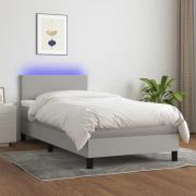 vidaXL Ramsäng med madrass & LED ljusgrå 90x190 cm tyg