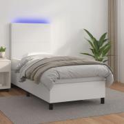 vidaXL Ramsäng med madrass & LED vit 90x200 cm konstläder
