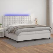 vidaXL Ramsäng med madrass & LED vit 200x200 cm konstläder