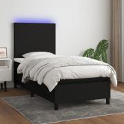 vidaXL Ramsäng med madrass & LED svart 90x190 cm tyg