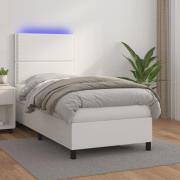 vidaXL Ramsäng med madrass & LED vit 90x190 cm konstläder