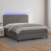 vidaXL Ramsäng med madrass & LED grå 140x200 cm konstläder