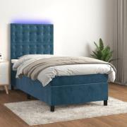vidaXL Ramsäng med madrass & LED mörkblå 100x200 cm sammet