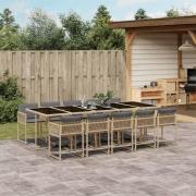 vidaXL Matgrupp för trädgården med dynor 11delar mixbeige konstrotting
