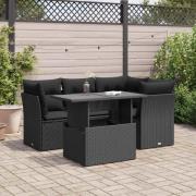 vidaXL Loungegrupp för trädgården med dynor 5 delar svart konstrotting