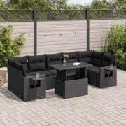 vidaXL Loungegrupp för trädgården med dynor 8 delar svart konstrotting