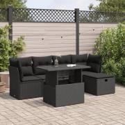 vidaXL Loungegrupp med dynor 6 delar svart konstrotting