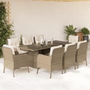 vidaXL Matgrupp för trädgården med dynor 9 delar beige konstrotting