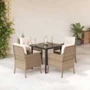 vidaXL Matgrupp för trädgården med dynor 5 delar beige konstrotting