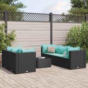 vidaXL Loungegrupp med dynor 6 delar svart konstrotting