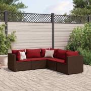 vidaXL Loungegrupp med dynor 5 delar brun konstrotting