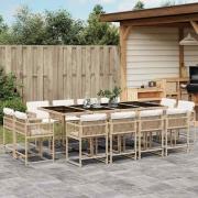 vidaXL Matgrupp för trädgården med dynor 13 delar beige konstrotting