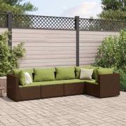 vidaXL Loungegrupp med dynor 5 delar brun konstrotting