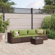 vidaXL Loungegrupp med dynor 5 delar brun konstrotting
