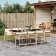 vidaXL Matgrupp för trädgården med dynor 9 delar beige konstrotting