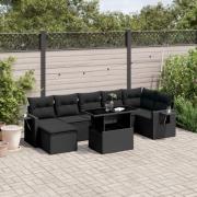 vidaXL Loungegrupp för trädgården med dynor 8 delar svart konstrotting