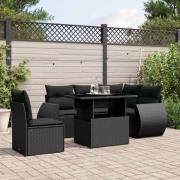 vidaXL Loungegrupp med dynor 6 delar svart konstrotting