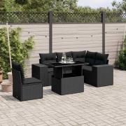vidaXL Loungegrupp med dynor 6 delar svart konstrotting