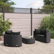vidaXL Loungegrupp för trädgården med dynor 5 delar svart konstrotting