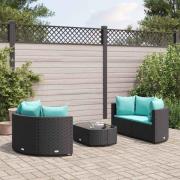 vidaXL Loungegrupp för trädgården med dynor 5 delar svart konstrotting