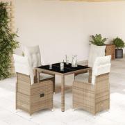 vidaXL Caféset för trädgården 5 delar med dynor beige konstrotting