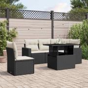 vidaXL Loungegrupp med dynor 6 delar svart konstrotting