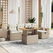 vidaXL Soffgrupp för trädgården med dynor 6 delar beige konstrotting