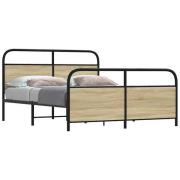 vidaXL Sängram utan madrass metall sonoma-ek 150x200 cm