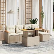 vidaXL Soffgrupp för trädgården med dynor 6 delar beige konstrotting