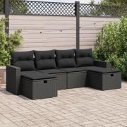 vidaXL Loungegrupp med dynor 6 delar svart konstrotting