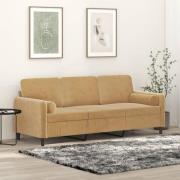 vidaXL 3-sitssoffa med prydnadskuddar brun 180 cm sammet