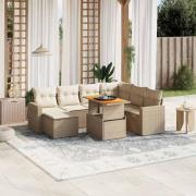 vidaXL Matgrupp för trädgården med dynor 8 delar beige konstrotting