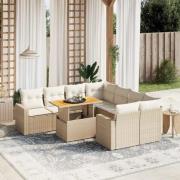 vidaXL Soffgrupp för trädgården med dynor 9 delar beige konstrotting