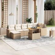 vidaXL Matgrupp för trädgården med dynor 8 delar beige konstrotting
