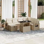 vidaXL Matgrupp för trädgården med dynor 8 delar beige konstrotting