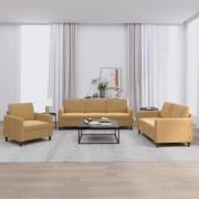 vidaXL Soffgrupp 3 delar brun sammet