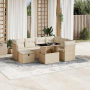vidaXL Matgrupp för trädgården med dynor 8 delar beige konstrotting