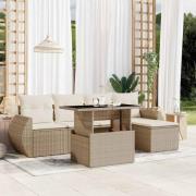 vidaXL Soffgrupp för trädgården med dynor 6 delar beige konstrotting