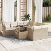 vidaXL Soffgrupp för trädgården med dynor 9 delar beige konstrotting