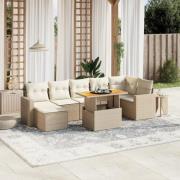 vidaXL Matgrupp för trädgården med dynor 8 delar beige konstrotting