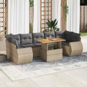 vidaXL Matgrupp för trädgården med dynor 8 delar beige konstrotting