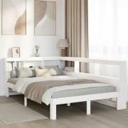 vidaXL Säng med bokhylla utan madrass vit 120x200 cm massiv furu