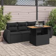 vidaXL Loungegrupp för trädgården med dynor 5 delar svart konstrotting