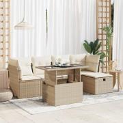 vidaXL Soffgrupp för trädgården med dynor 6 delar beige konstrotting