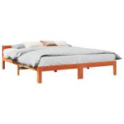 vidaXL Sängram utan madrass vaxbrun 160x200 cm massiv furu