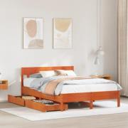 vidaXL Sängram utan madrass vaxbrun 150x200 cm massiv furu